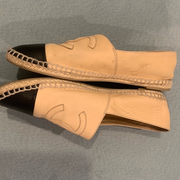 💚CHANEL Espadrille Flats Cap Toe Tan Black - Picture 15 of 16